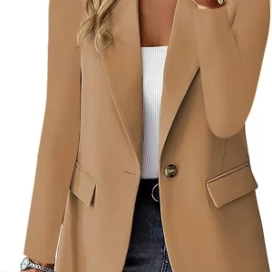 Women's Single Button Straight Anti-Wrinkle Jacket Long Sleeve Jacket Formal Business Path OL Office Lady Spring and Fall